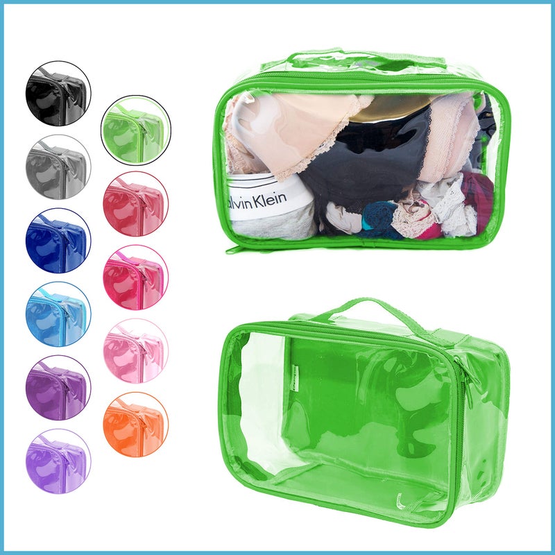 EzPacking Small Clear Travel Packing Cube/See Through PVC Plastic Pouch for Carry On Suitcase, Backpack or Diaper Bag/Transparent Multipurpose Accessories, Makeup & Underwear Organizer w/Handle (Green) - Image 2